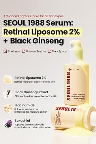 K-SECRET SEOUL 1988 Retinal Serum – Formulated with Advanced Retinal Liposome 2% and 58% Black Ginseng Extract | Fine Lines and Skin Texture Care Serum | Korean Skincare, 30ml / 1.01 fl oz thumbnail 2