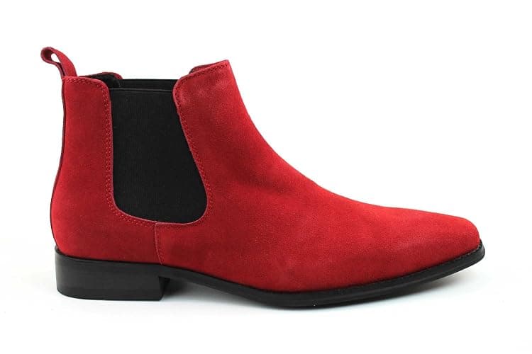AZAR MAN Men's Chelsea Boots Genuine Leather Suede Dress Almond Toe - 10 - Red Suede thumbnail 2