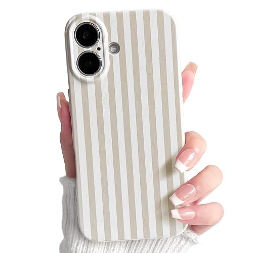 Lovmooful for iPhone 16 Case Cute Color Striped Design-Apricot | Compatible for iPhone 16 Case,Aesthetics,for Girls Women,Soft TPU,Shockproof,More Protective,Girly - Image 1