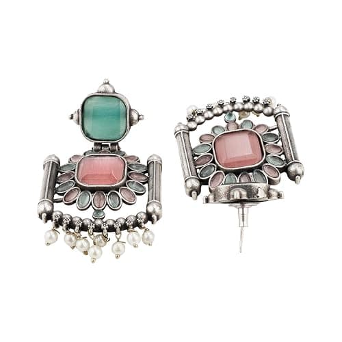 Efulgenz Oxidized Jewelry Boho Antique Oxidized Indian Earrings for Women Multicolor Crystal Faux Pearl Earrings Floral Dangle Earrings Set Indian Oxidized Jewelry Dangle Earrings Bohemian Statement Jewelry for Women thumbnail 5