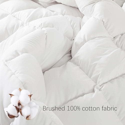 Vexino Down Fiber Comforter Queen Size – All Season Fluffy White Duvet Insert, Lightweight Warm Feather Bedding, Soft 100% Cotton Cover, 90x90 Inch thumbnail 5