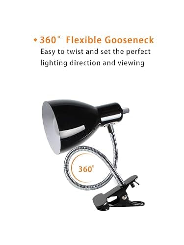 Desk lamp Eye-Caring Table Lamps, 360°Rotation Gooseneck Clip on Lamp Reading Light Portable Reading Book Light Clamp Study Desk Lamps for Bedroom and Office Home Lighting (Black) thumbnail 4