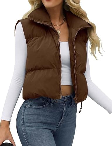 JZC Women's Crop Puffer Vest Lightweight Sleeveless Jacket 2025 Fashion Winter Outerwear Padded Gilet thumbnail 4