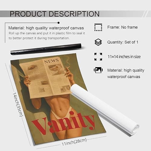 YYS Fashion Hot Girl Reading Newspaper Wall Art 70's Vintage Poster Bikini Canvas Prints Sexy Woman Picture Artwork for Living Room Bedroom Apartment Decor Aesthetics 11X14 inch Unframed thumbnail 2