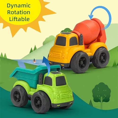 Aigitoy 2 Pack Car Toys for Kids 18M+, Dump Truck & Cement Mixer Set, Green | Outdoor Sandbox Truck, BPA and Phthalates Free, Non Toxic, Recycled Plastic, Easter Christmas Birthday Gifts for Boys Girls thumbnail 5