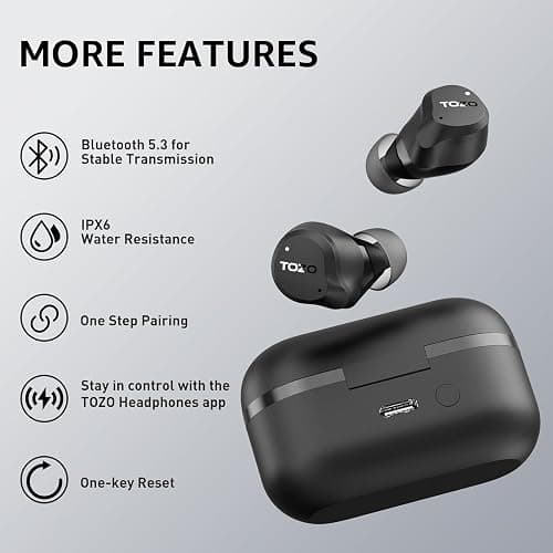 TOZO NC9 Hybrid Active Noise Cancelling Wireless Earbuds, 6 Mics ENC Clear Call, IPX8 Waterproof, in Ear Bluetooth 5.3 Headphones Stereo Bass Ear Buds 59H Playtime with LED Display 32 EQs via APP thumbnail 7