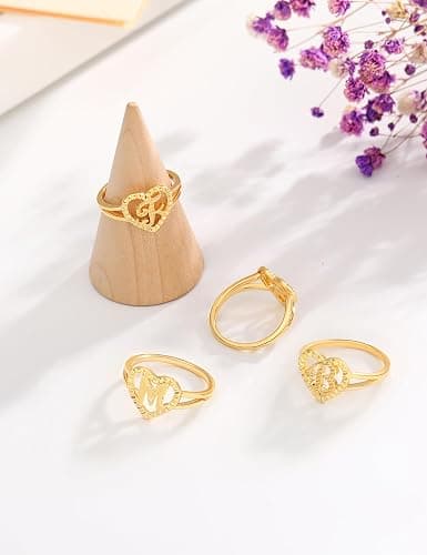 RLMOON Gold Initial Rings for Women Vintage Initial Heart Love Rings Non Tarnish 14K Gold Plated Personalized Carved Letter Statement Stacking Rings Size 6-10 Jewelry Gifts - Gold C - 7 thumbnail 6