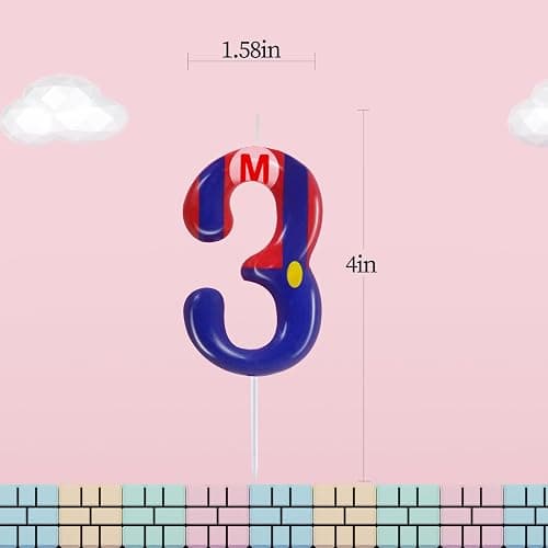 Blue Red 3 Birthday Candle for Boys Girls - Birthday Cake Decorations, Number 3 Cake Topper, Cartoon Game Themed Party Decor thumbnail 2