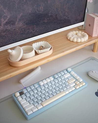 ROCDEER Bamboo Dual Monitor Shelf, Monitor Stand Riser with Underneath Storage for Desk Office Supplies, Supports Heavy TV up to 300 lbs, Natural thumbnail 5