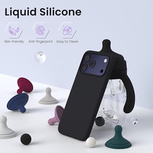 ORNARTO Compatible with iPhone 17 Pro Max Case 6.9", Slim Liquid Silicone 3 Layers Soft Gel Rubber Shockproof Protective Cover with Anti-Scratch Microfiber Lining-Black thumbnail 3