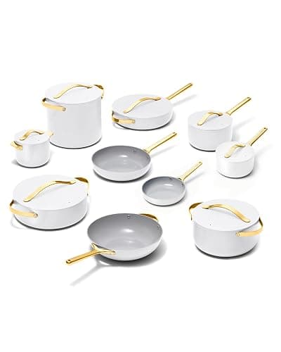 Caraway 24-Piece Nonstick Ceramic Cookware Set - Includes Fry Pans, Sauce, Sauté Pan, Dutch Oven, Petite Cooker, Stir Fry, Rondeau, Stock Pot, Lids & Storage Organizers - White - Image 1
