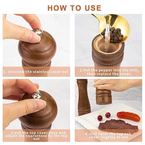 XQXQ Wood Salt and Pepper Mill Set, Pepper Grinders, Salt Shakers with Adjustable Ceramic Rotor- 8 inches -Pack of 2 thumbnail 4