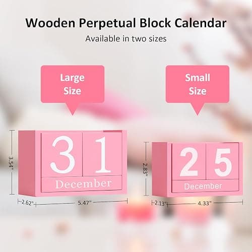 DEERINE Wooden Block Calendar for Desk, Large Size Daily Desktop Perpetual Desk Calendar, Cute Date Display Desk Accessories for Home Office Decor, Teacher, Classroom, Reusable Yearly, Pink thumbnail 3