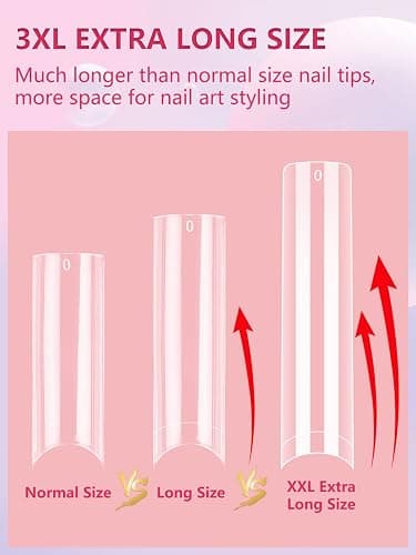 LIONVISON 504PCS No C Curve Clear Nail Tips for Acrylic Nails Professional, 3XL Extra Long Flat Tapered Square Nail Tips, 12 Sizes Half Cover Straight French Fake Nail Tips for Nail Salons Home thumbnail 4