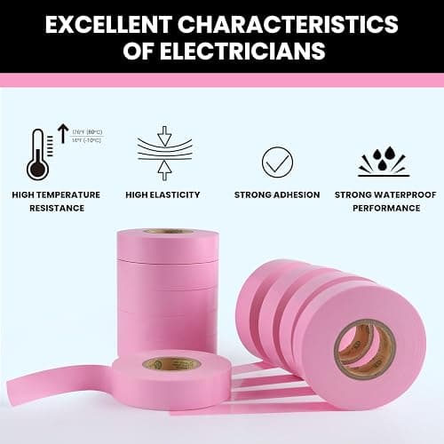 Lichamp 10-Pack Pink Electrical Tape Waterproof, 3/4 in x 66ft, Industrial Grade UL/CSA Listed High Temp Electrical Tape Pink Electric Super Vinyl thumbnail 5
