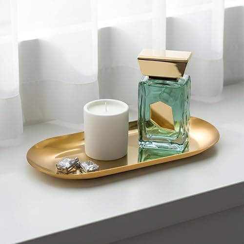 Vaincre Gold Decorative Jewelry Tray - 2PCS Stainless Steel Oval Trinket Ring Holder Dish, 7” Small Bathroom Vanity Kitchen Jewelry Plate Tray Decor for Storing Perfumes, Cosmetics, Candles, Key thumbnail 4
