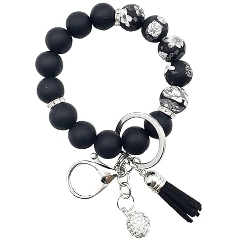 Unpafcxddyig Silicone Bead Keychain Bracelet Women Wristlet Key Ring Bangle Chains with Tassel - Image 1