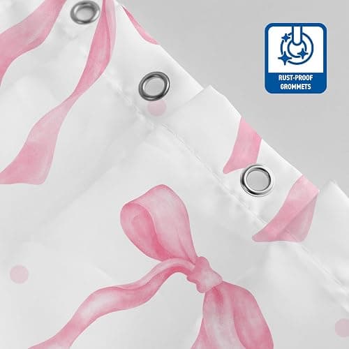 Cute Shower Curtain, Bow Pattern Waterproof Fabric Shower Curtain for Bathroom Decor, Aesthetic Modern Shower Curtains Sets with Hooks for Women Girls 72x72 Inches (Pink) thumbnail 5