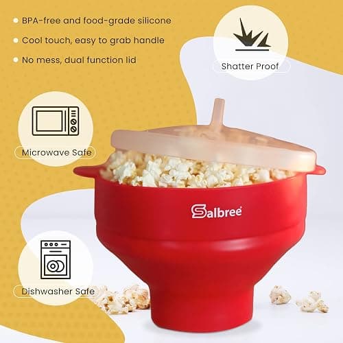The Original Salbree Collapsible Silicone Microwave Popcorn Popper Maker Machine, Microwavable Bowl Holds 16 Cups, Uses Hot Air and Oil Always Optional - The Most Colors Available (White) thumbnail 5