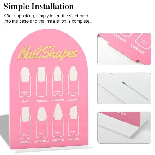Nail salon signage on table 3D acrylic sign advice for nail tech room decor manicure business supplies essential nail tech must haves desktop sign stand board for nail art nails shape Pink thumbnail 5