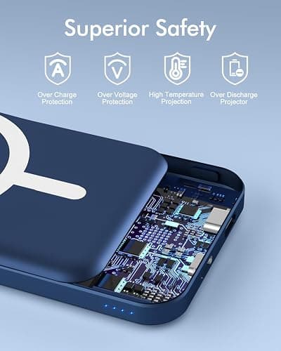 podoru for Magsafe Battery Pack, 5000mAh Magnetic Power Bank with Type-C Cable 20W PD Fast Charging Lighting Input Wireless Portable Charger for iPhone 17/16/15/14/13/12/ All Series-Dark Blue thumbnail 7
