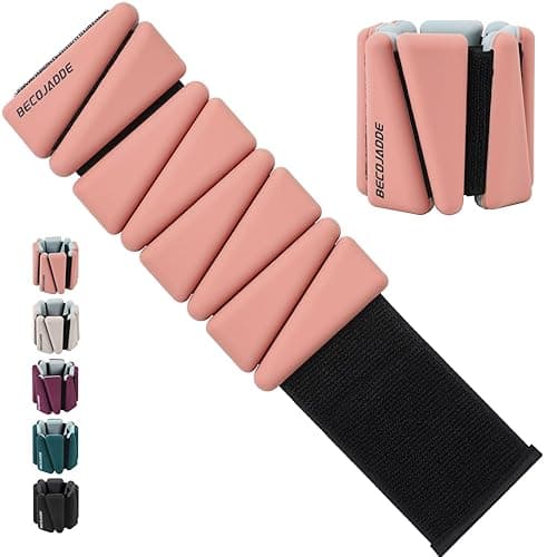 BECOJADDE Wrist Ankle Weights Set of 2(1 lb/2 lb Each) Adjustable Weights Training Intensity for Strength Training Walking Running Yoga Pilates Jogging for Women Men - 4 lb Pair (2 lb Each) - Pewter Peach