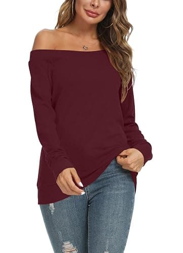 YSYOKOW Womens Cute Sexy Off Shoulder Blouses Long Sleeve Boat Neck Tunics Tops thumbnail 2