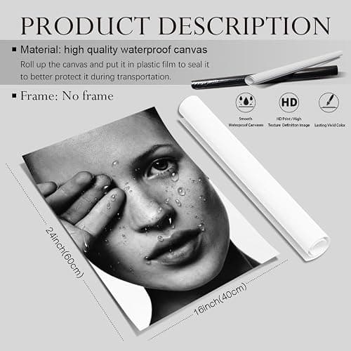 Trendy Luxury Wall Art-Retro Fashion Woman Covering One Eye Poster For Girls Room Wall Decor-Vintage Feminist Black And White Art Canvas Print Picture For Girly Apartment Dorm thumbnail 6