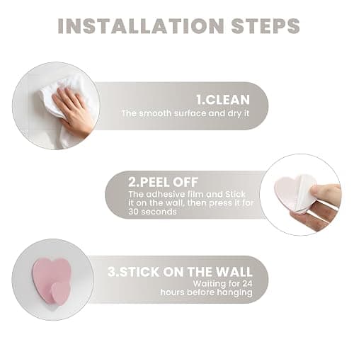 Qlirovix Self Adhesive Towel Hooks 4 Pack Pink Heart Shaped Wall Hooks, No Drill Stick on Hooks for Bathroom thumbnail 5