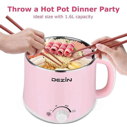 Dezin Hot Pot Electric, Rapid Noodles Cooker, Stainless Steel Electric Pot 1.6 Liter, Perfect for Ramen, Egg, Pasta, Dumpling, Soup, Porridge, Oatmeal with Temperature Control and Keep Warm Function thumbnail 6