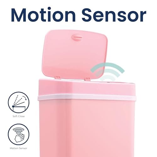 Ninestars DZT-12-5PK Bedroom or Bathroom Automatic Touchless Infrared Motion Sensor Trash Can, 3 Gal 12 L, ABS Plastic (Rectangular, Pink) Trashcan thumbnail 2