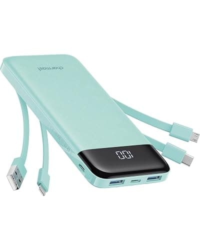 charmast Portable Charger with Built in Cables, Power Bank with Cords Wires, Slim 10000mAh Travel Battery Pack 6 Outputs 3 Inputs 5A Fast Charging for Samsung Google Pixel LG Moto iPhone iPad - Image 1