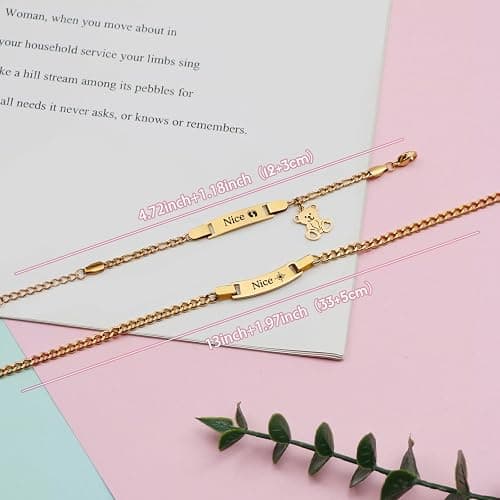 Malihome Personalized Bracelet & Necklace Set Custom Engraving Name/Text/Birth Date Stainless Steel Bracelets Gift for Baby Baptism Toddler New Mom thumbnail 3