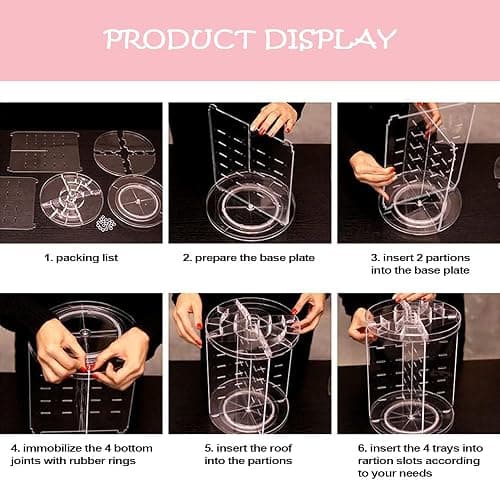 YIEZI Makeup Organiser 360 Degree Rotating Cosmetic Display Stand with 1-Pack Fish Shape Lipstick Organiser Tower, Multi-function Adjustable Spinning Holder, Storage Cosmetic Skincare Perfume Lipstick thumbnail 6