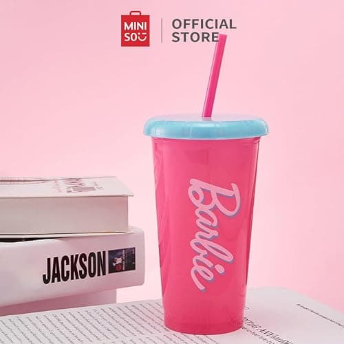 MINISO Barbie 16oz Iced Coffee Cups with Lids & Straws Set of 4 Reusable Plastic Tumblers BPA Free Cup for Cold Drinks, Milkshake, Smoothie, Juice, Water, Travel and Party Favors gift thumbnail 6