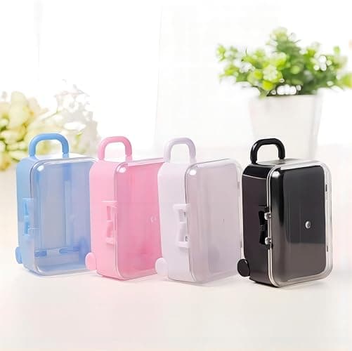 BaaSid 4PCS Mini Plastic Travel Suitcase Candy Box Suit for Doll Wedding Party Decoration,Doll Suitcase, Mini Luggage,suitcase Gift Box thumbnail 8
