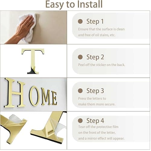 HXymxkeqi Large 3D Raised Letter Wall Stickers, 20cm 7.87inch Acrylic Alphabet Decals, Self-Adhesive Home Decor Letters for Living Room, Bedroom, Office, DIY, Light Gold (T, Light Gold) thumbnail 4