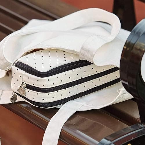 iSuperb Multi Compartments Pencil Case 3 Zippers Pencil Pouch Bag Square Grid Cosmetic Bags Organizer - Black Dots thumbnail 2