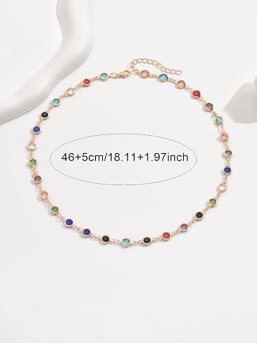 Women's Gold Tone Colorful Crystal Station Necklace - Dainty Rainbow Rhinestone Choker Chain, Boho Summer Beach Neck Accessory for Daily Wear thumbnail 6