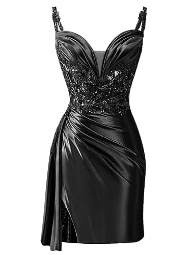 Migyrj Lace Beaded Homecoming Dresses Short Satin Prom Dresses for Teens - Image 1