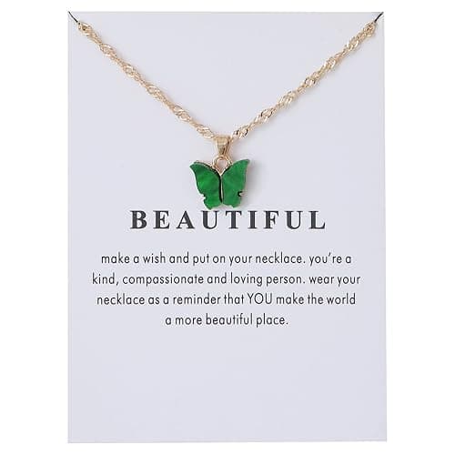 Rrdaily 9 Pcs Dainty Colorful Butterfly Pendant Necklace Set for Women,Bohemian Acrylic Butterfly Chain Necklace Cute Jewelry Gift thumbnail 7