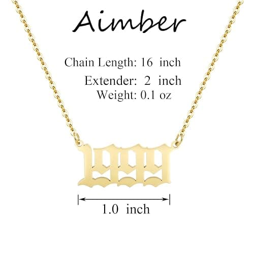 Aimber Birth Year Necklace 18K Gold Plated Birth Year Number Pendant Necklace Stainless Steel Birthday Year Necklace for Women,1970-2024 thumbnail 2