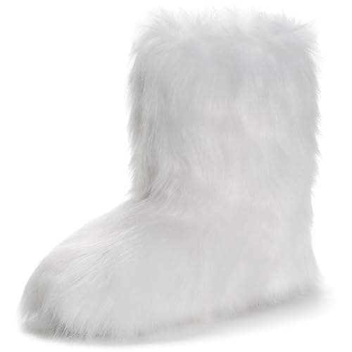 IXU Women's Faux Fur Boot Furry Fluffy Round Toe Suede Snow Winter Women Boots Comfy Plush Warm Short Outdoor Indoor Flat Shoes Mid-Calf Boots - Image 1