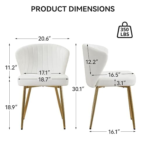 WUTUTUEE Velvet Vanity Chair, Modern Makeup Chair with Back Golden Legs, Small Cute Accent Chair for Vanity, Living Room, Bedroom, White thumbnail 2