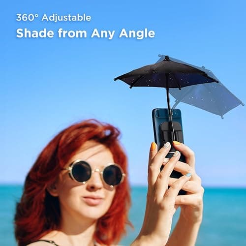 OUTXE Phone Umbrella for Sun, 360°Adjustable Shade Cover for Cell iPhone/Android/Kindle, Mini Cellphone Shield Suction Cup Stand Holder -Black thumbnail 2