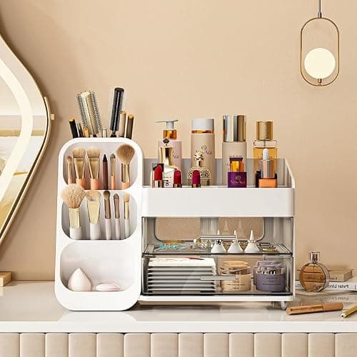 Makeup Organizer with Drawers for Vanity,Spacious Cosmetic Display Case,Perfect Storage Solution for Your Beauty Essential (White) thumbnail 4
