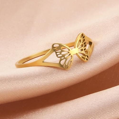 JESMING Women's Butterfly Hollow Stainless Steel Ring - Cute Everyday Silver Rings for Women thumbnail 3