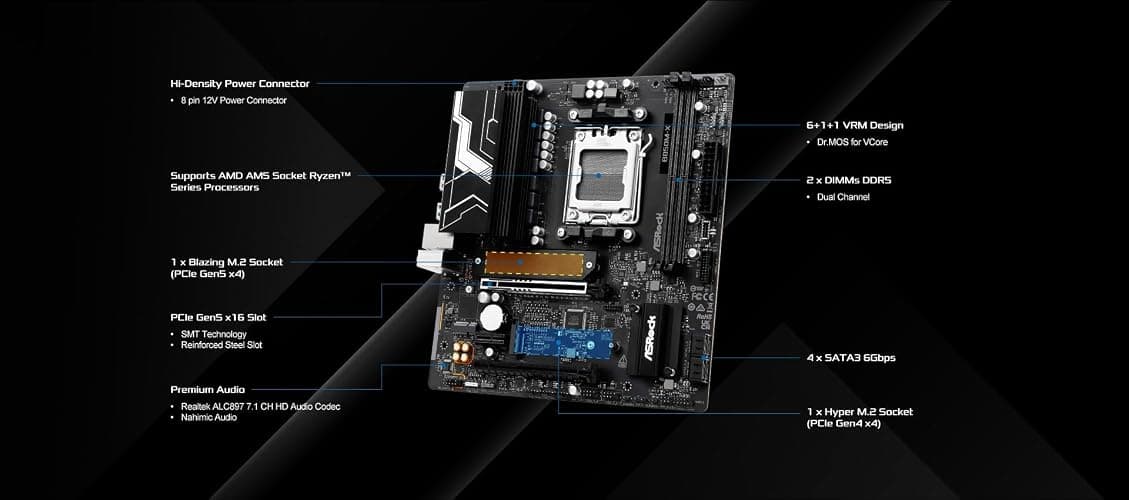 ASRock B850M-X R2.0 Micro-ATX AM5 Motherboard, AMD Ryzen 9000/8000/7000 Support, DDR5 8200+ OC, PCIe 5.0, 2.5G LAN, 6+1+1 Power Phase, BIOS Flashback thumbnail 5
