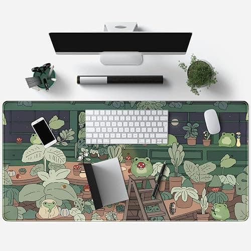Cute Frog Mouse Pad Desk Pad Kawaii Green Desk Decor Mat, Large Gaming Mouse Pad for Desk Computer Keyboard Laptop, Home Office Accessories for Girl (31.5x15.7 in)-with Stitched Eges Pad thumbnail 4