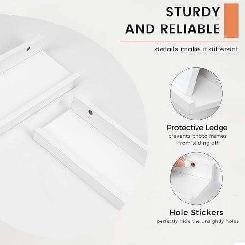 FLYJOE Picture Ledge Shelf, Floating Shelves Set of 2, 16 Inches Nursery Book Shelves for Toys Storage, Kids Bookshelf Wall Mounted for Living Room Bedroom Decor Books Photo Frames, White thumbnail 4